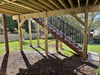 Under-deck view from yard angle