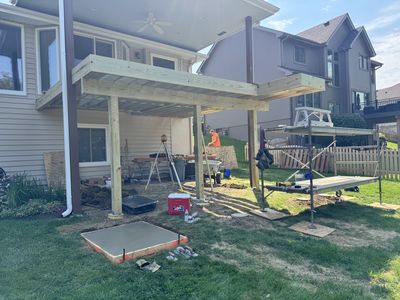 Crew building composite deck — hard at work
