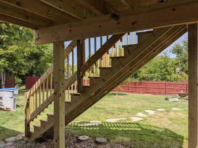 Wood deck stair framing from below