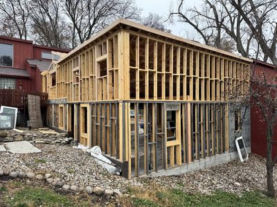 Wood framing close-up with window openings