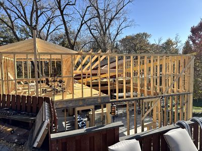 Interior wood framing with window openings