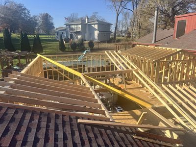 Framing viewed from rooftop angle