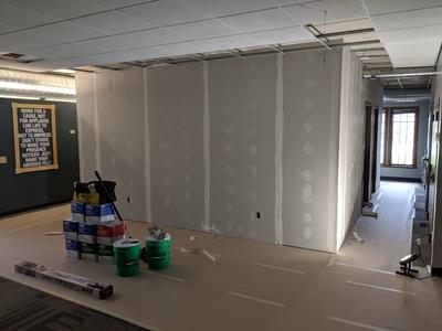 Commercial office drywall long hallway