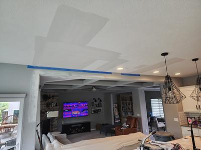 Residential coffered ceiling drywall finish