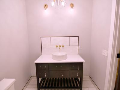 Designer powder room with vessel sink