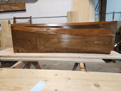 Custom character-wood mantel with live edge