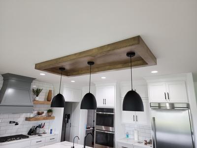 Custom wood ceiling light box in kitchen