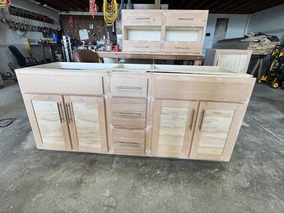 Custom solid oak vanity cabinet